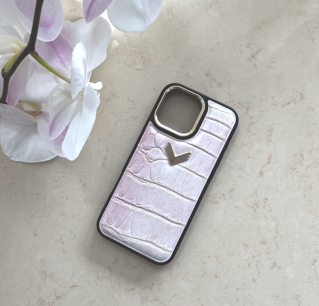 iPhone 16 Pro Max Phone Case, Crocodile Leather, Antique VLogo