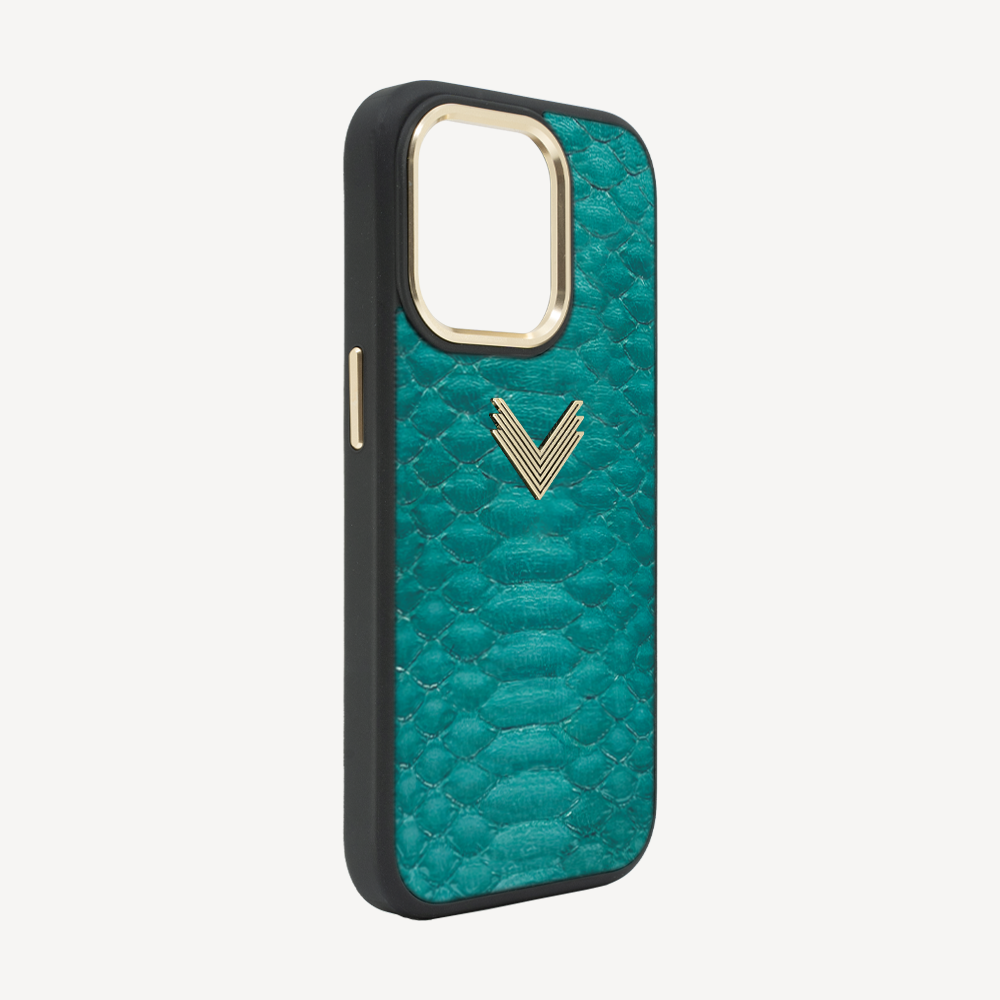 iPhone 14 Pro Phone Case, Python Leather, Antique VLogo
