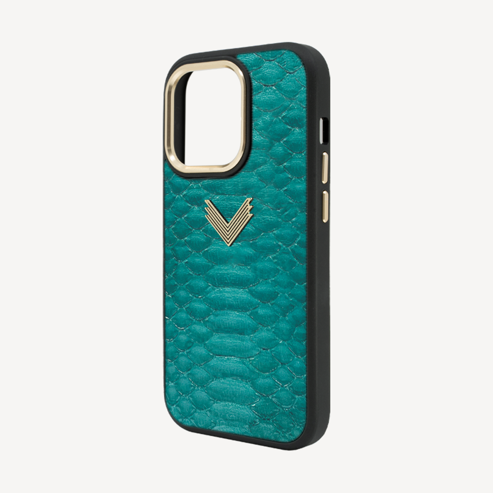 iPhone 14 Pro Phone Case, Python Leather, Antique VLogo
