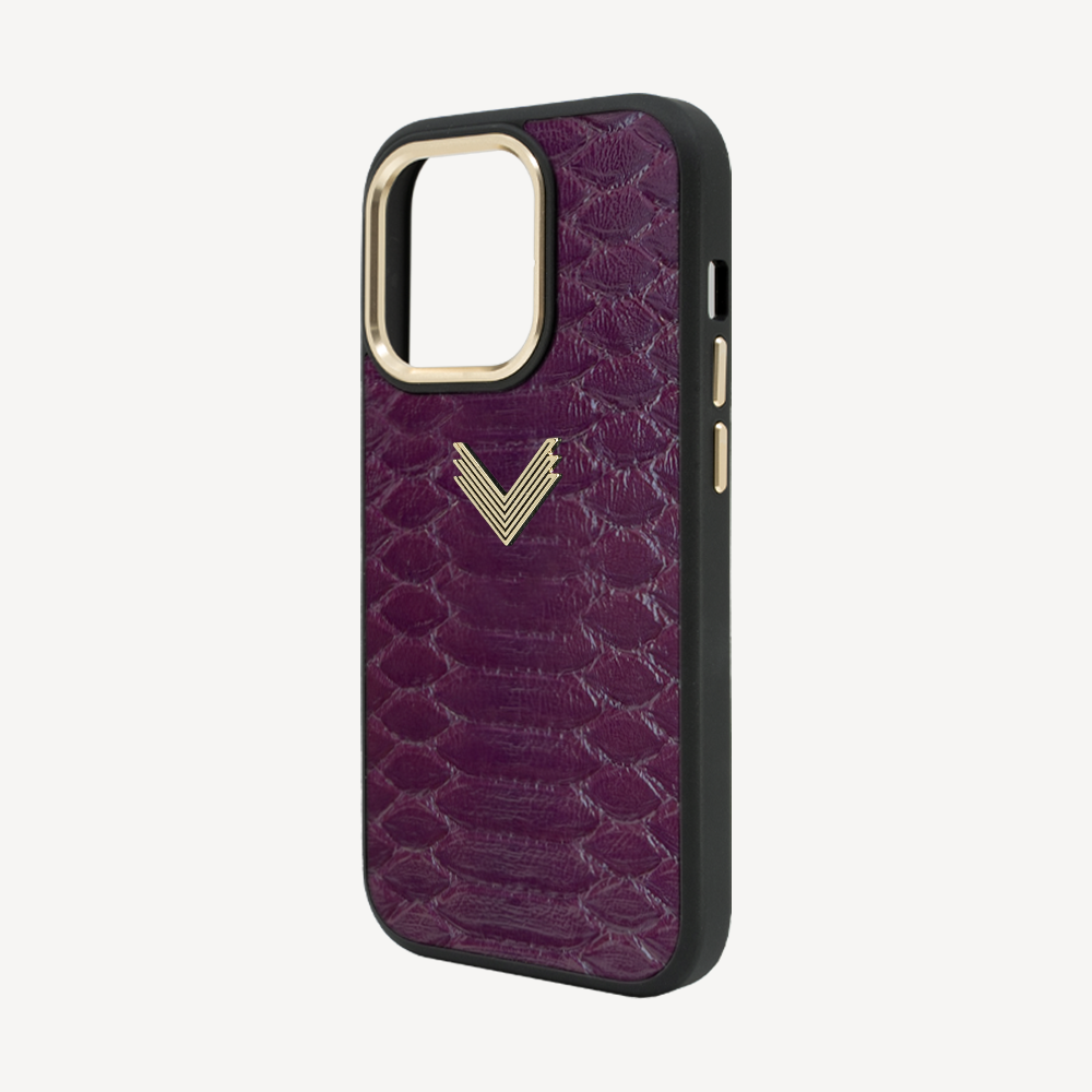 iPhone 14 Pro Phone Case, Python Leather, Antique VLogo