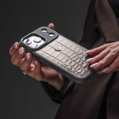 iPhone 17 Pro Phone Case, Calf Leather, Crocodile Texture