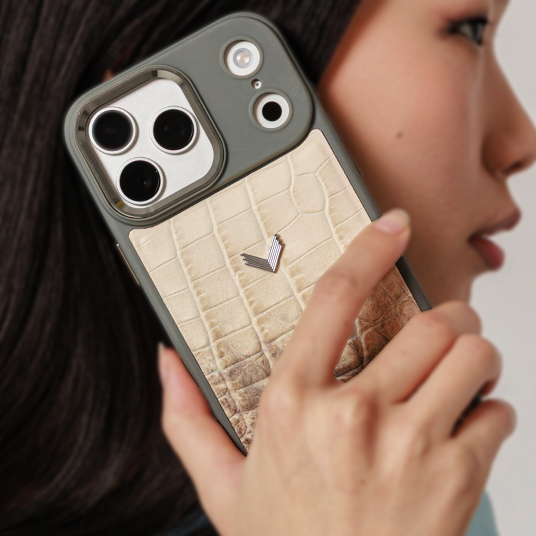 iPhone 17 Pro Max Phone Case, Calf Leather, Crocodile Texture