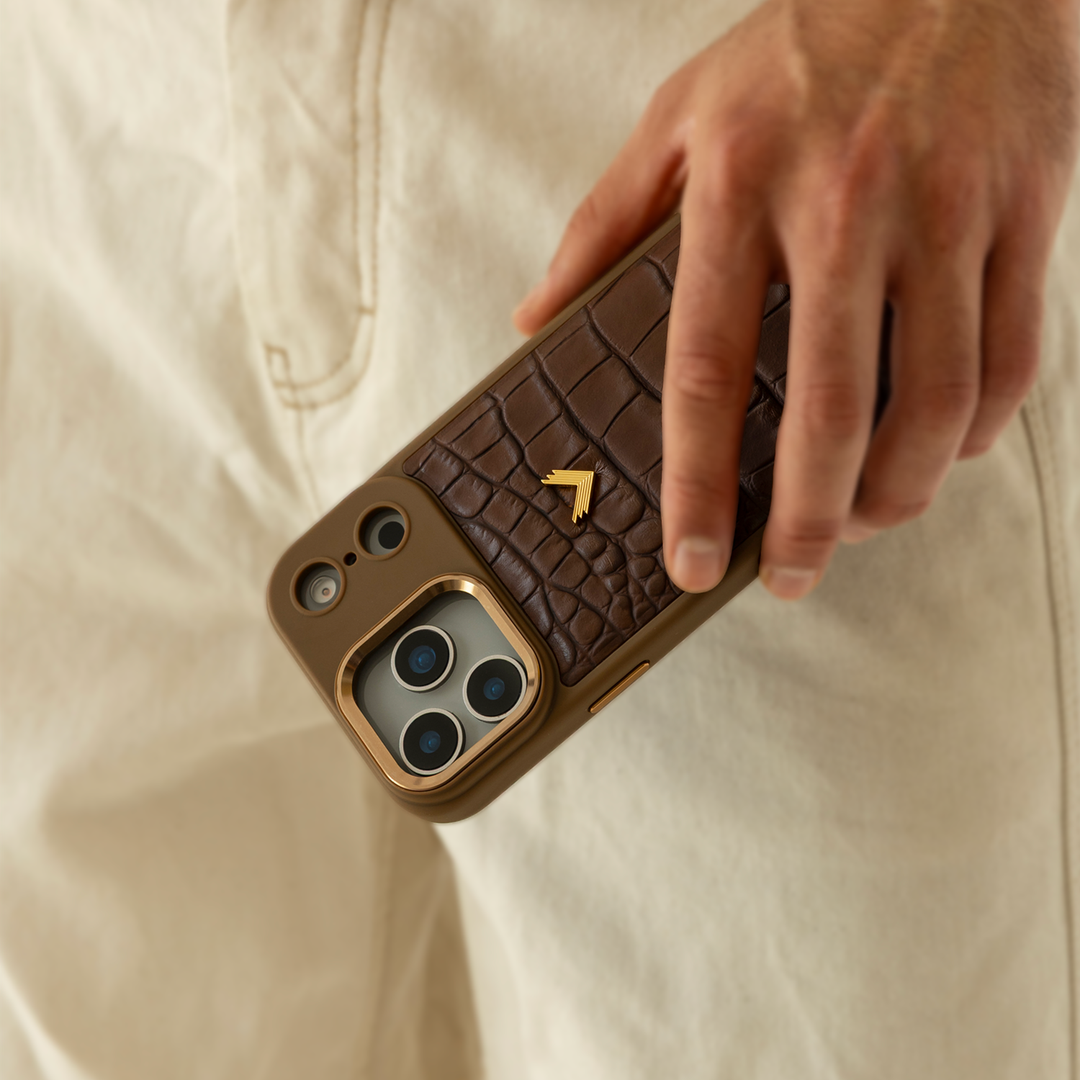 iPhone 17 Pro Phone Case, Calf Leather, Crocodile Texture