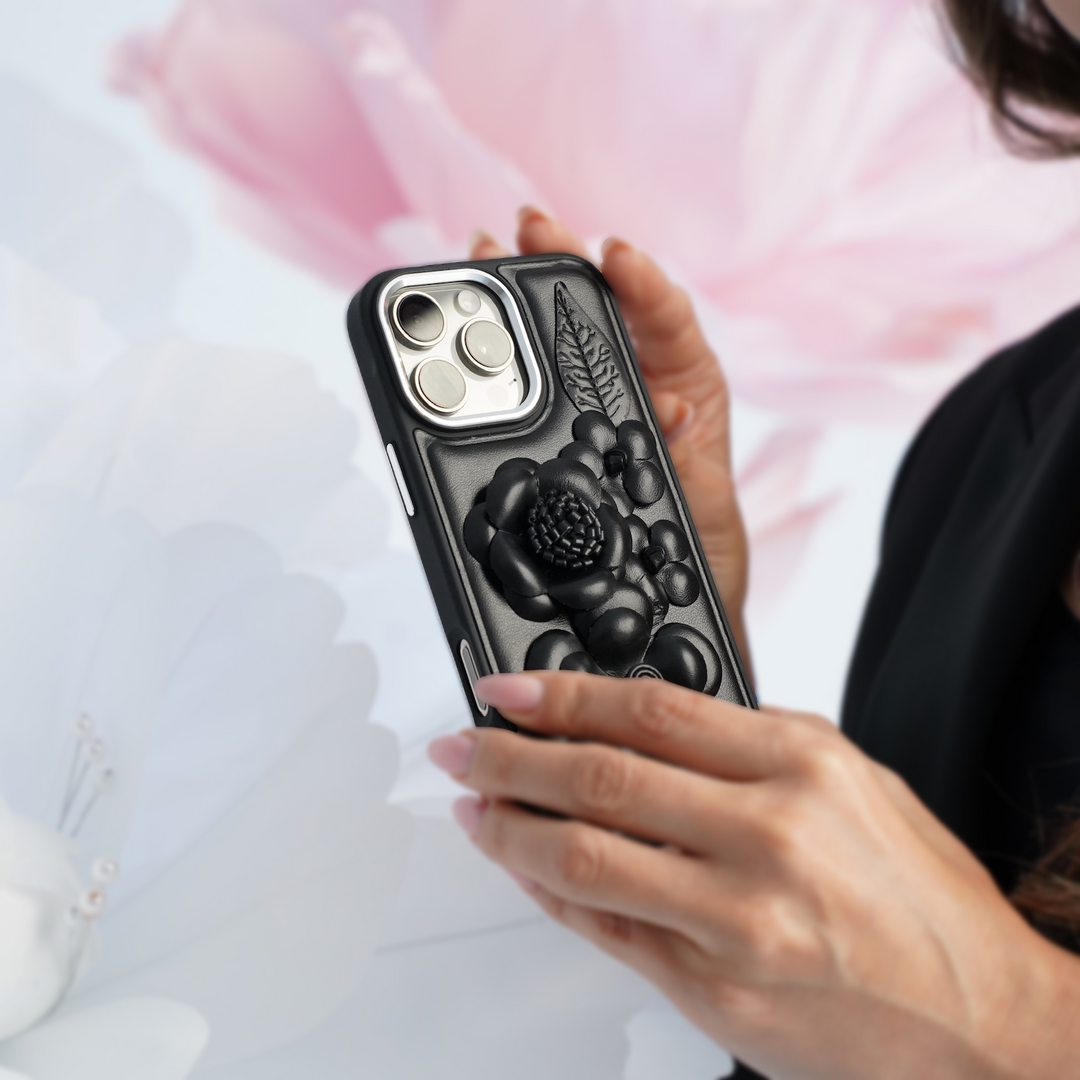 iPhone 17 Pro Phone Case, Calf Leather, Midnight Blossom