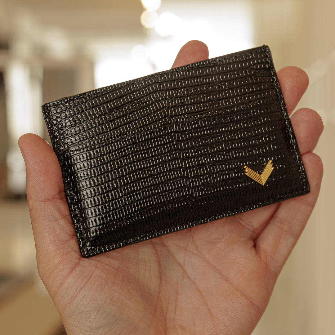 Card Holder, Calf Leather, Lizard Texture