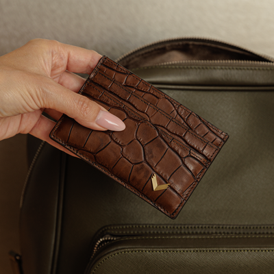 Card Holder, Calf Leather, Crocodile Texture