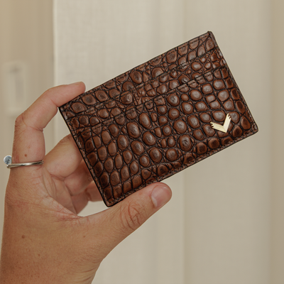 Card Holder, Calf Leather, Crocodile Texture