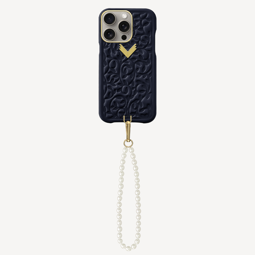 iPhone 15 Pro Phone Case, Calf Leather, Cultured Pearls, Purity Edition