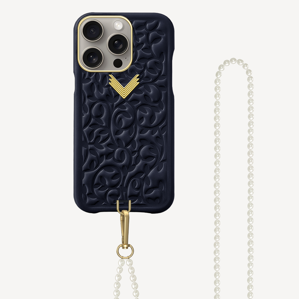 iPhone 15 Pro Phone Case, Calf Leather, Cultured Pearls, Purity Edition