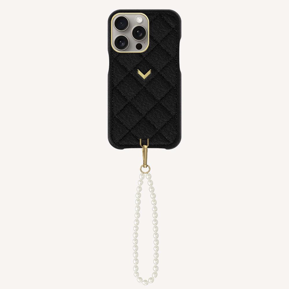 iPhone 15 Pro Phone Case, Calf Leather, Caviar Texture