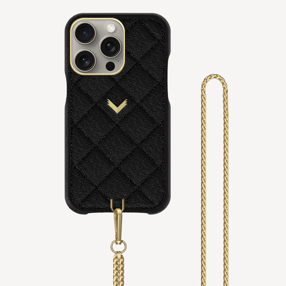 iPhone 15 Pro Phone Case, Calf Leather, Caviar Texture