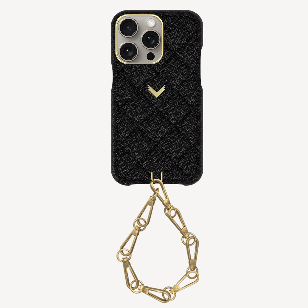 iPhone 15 Pro Phone Case, Calf Leather, Caviar Texture