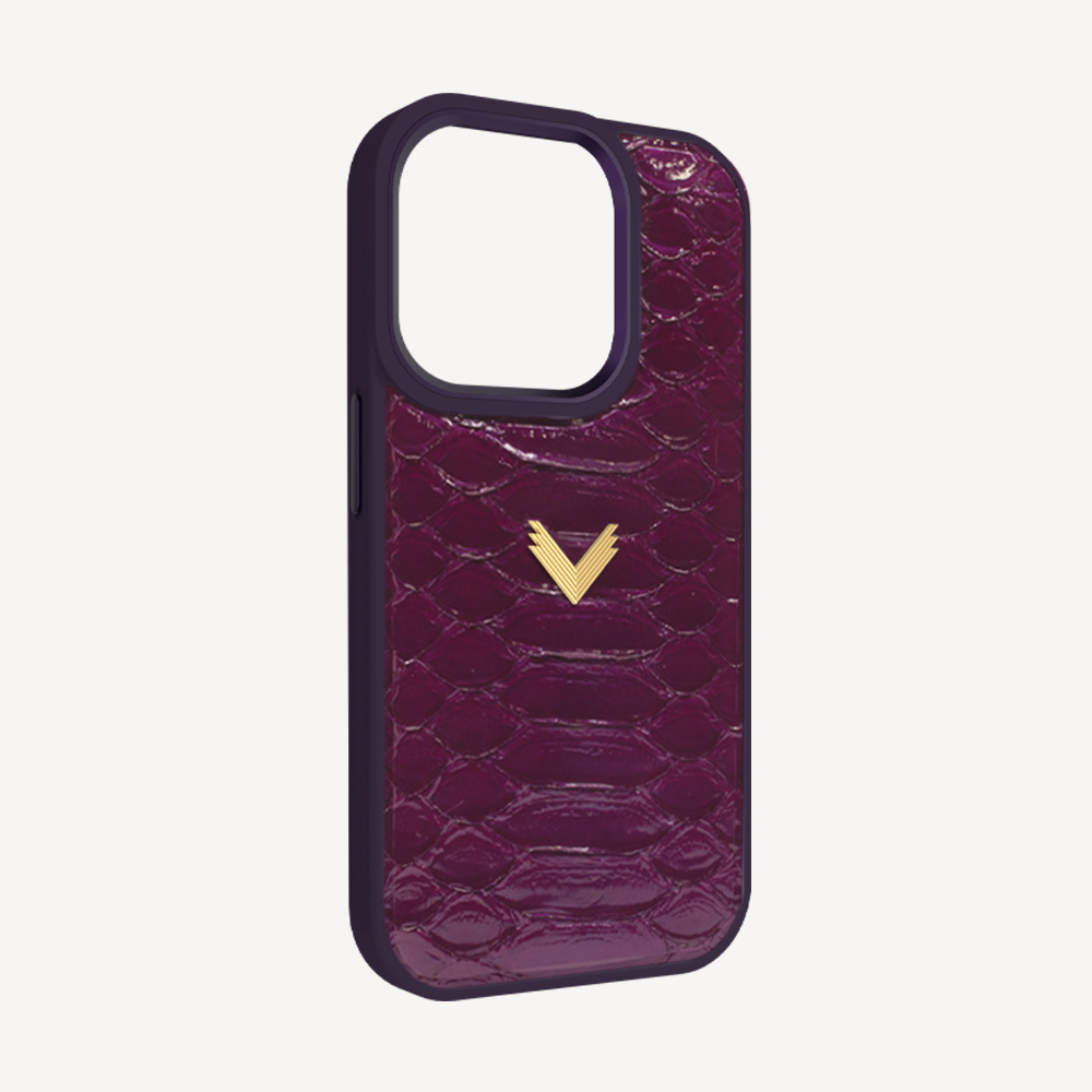iPhone 14 Pro Phone Case, Python Leather, 14K Yellow Gold VLogo