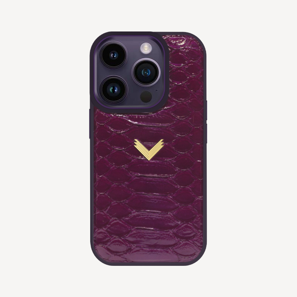 iPhone 14 Pro Phone Case, Python Leather, 14K Yellow Gold VLogo