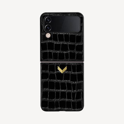 Samsung Z Flip 4 Phone Case, Calf Leather, Crocodile Texture