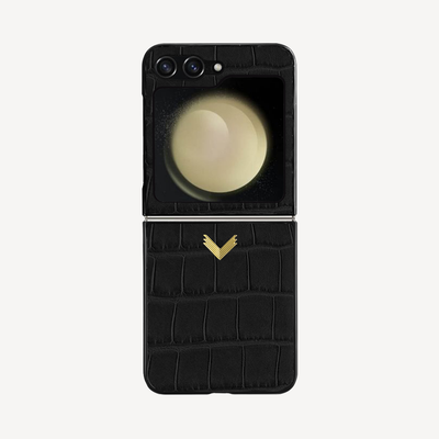 Samsung Z Flip 5 Phone Case, Calf Leather, Crocodile Texture