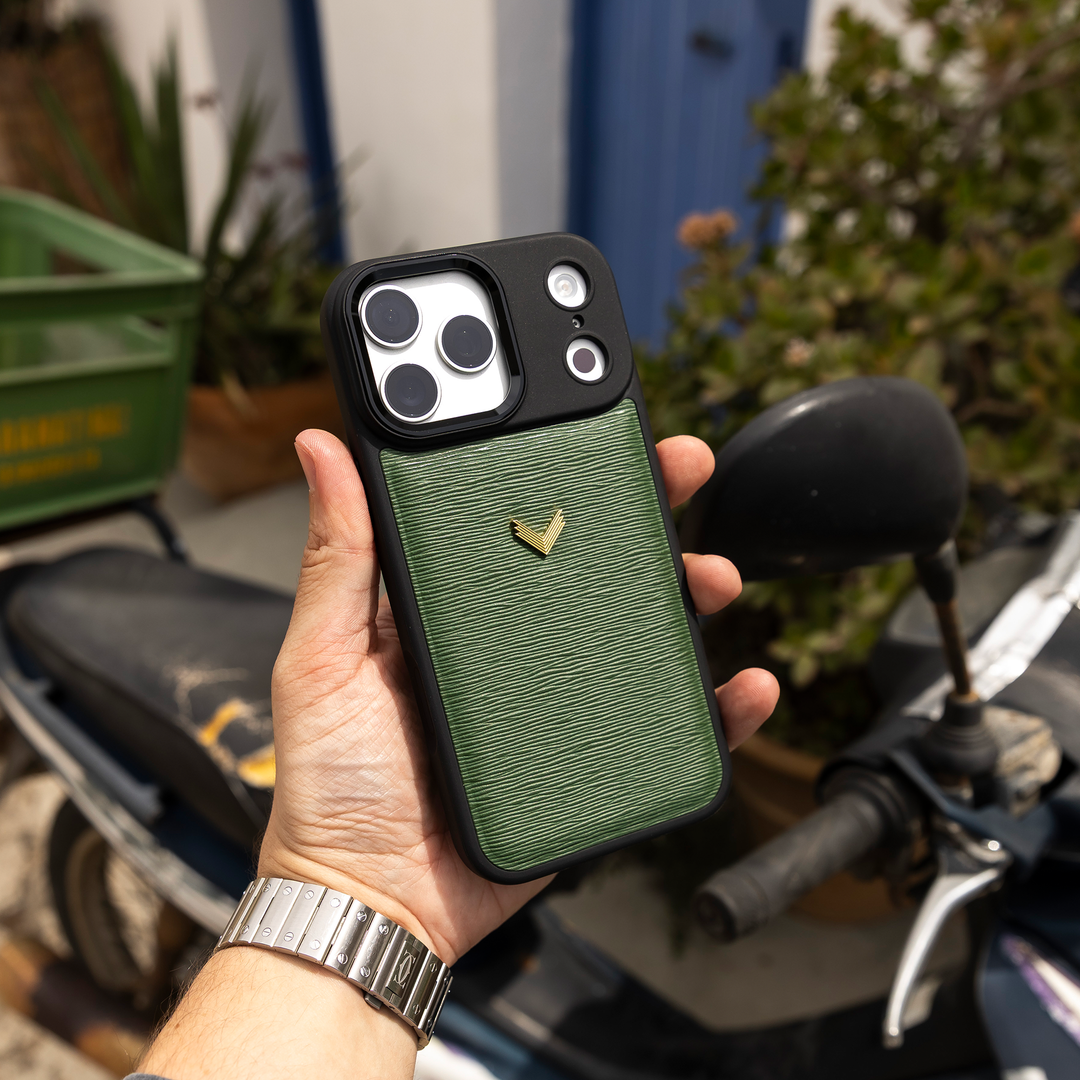 iPhone 17 Pro Max Phone Case, Calf Leather, Antique VLogo