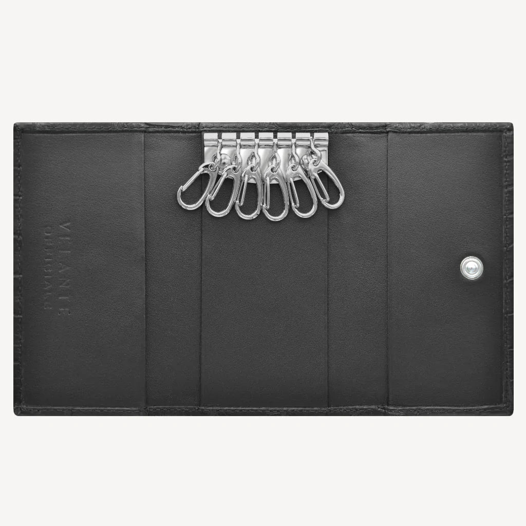 Key Holder, Crocodile Leather, VLogo 14K White Gold
