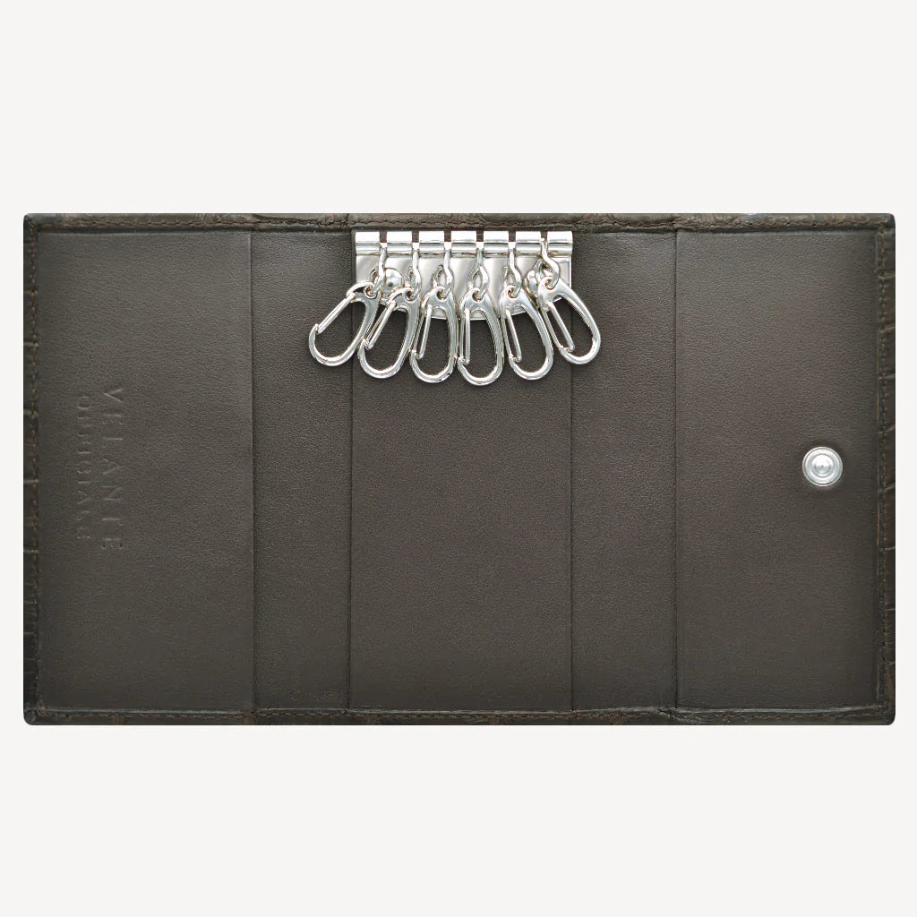 Key Holder, Crocodile Leather, VLogo 14K White Gold