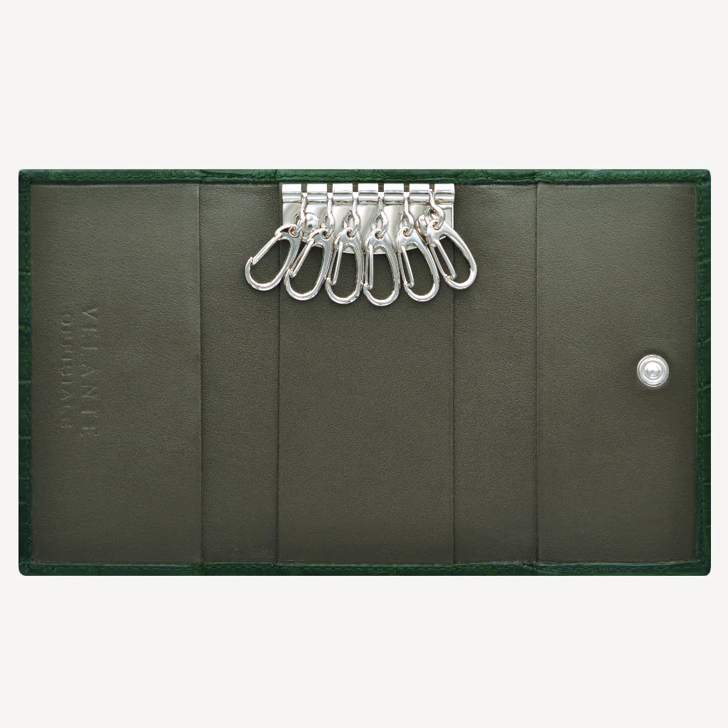 Key Holder, Crocodile Leather, VLogo 14K White Gold