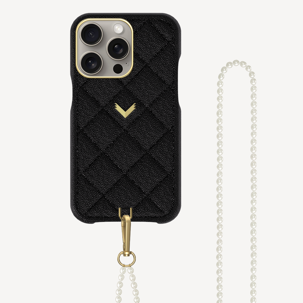iPhone 15 Pro Phone Case, Calf Leather, Caviar Texture