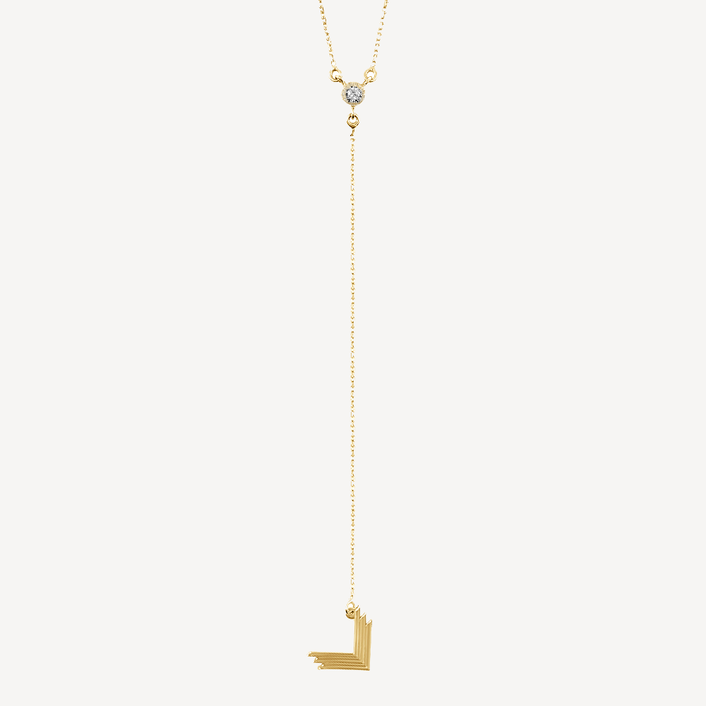 VLogo Necklace, Solitaire Diamond, 14K Yellow Gold