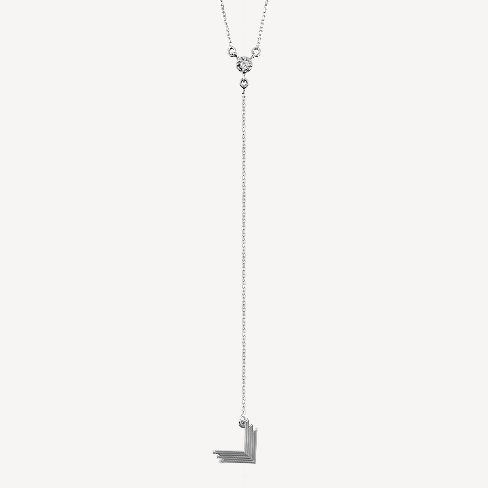 VLogo Necklace, Solitaire Diamond, 14K White Gold