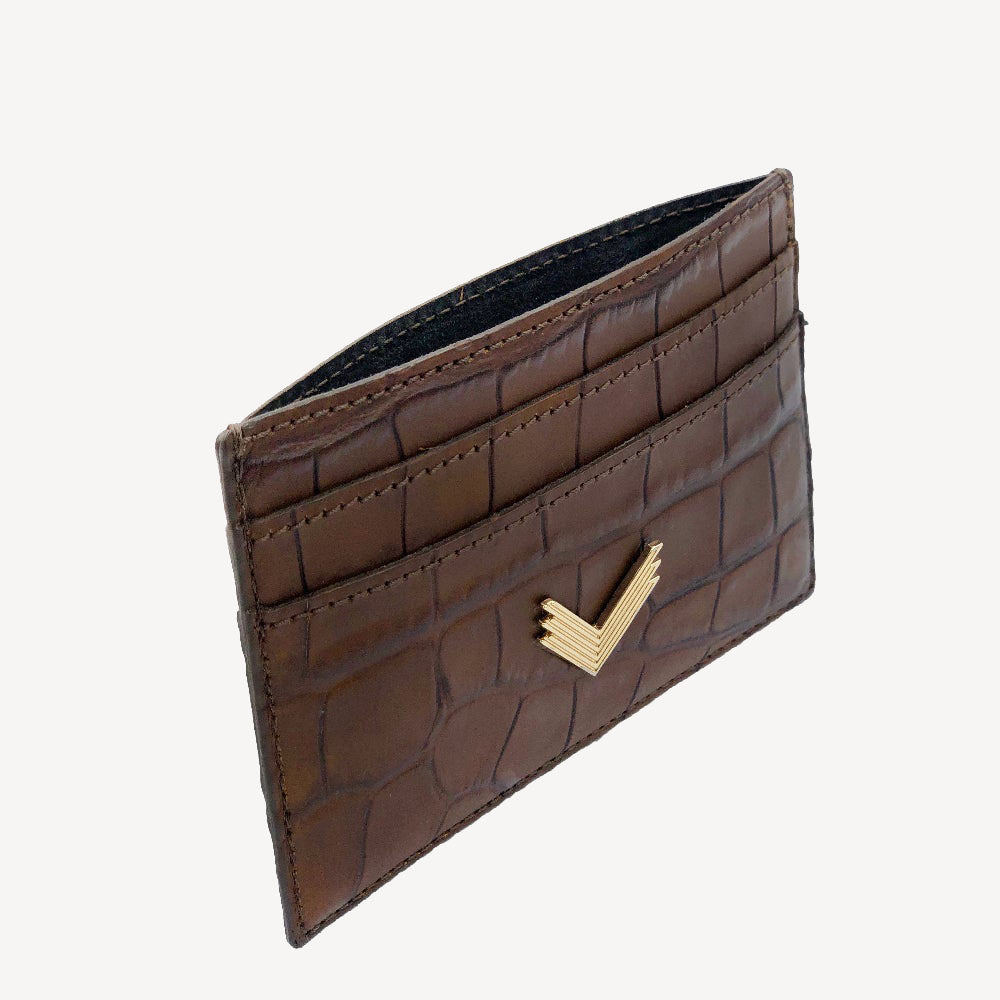 Card Holder, Calf Leather, Crocodile Texture