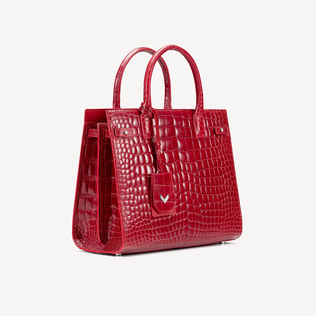 Bag, Crocodile Leather, VLogo 14K White Gold