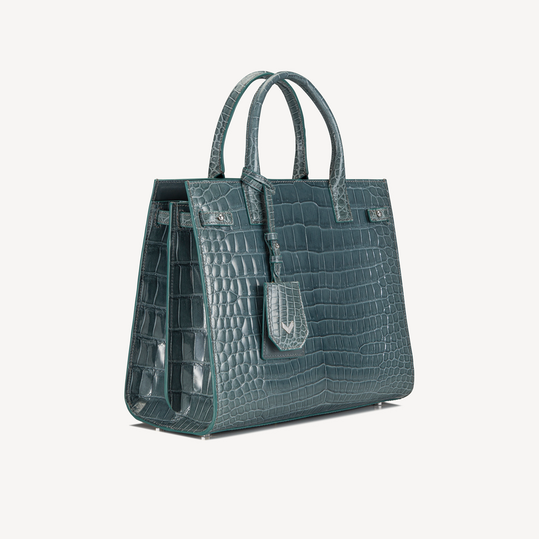 Bag, Crocodile Leather, VLogo 14K White Gold