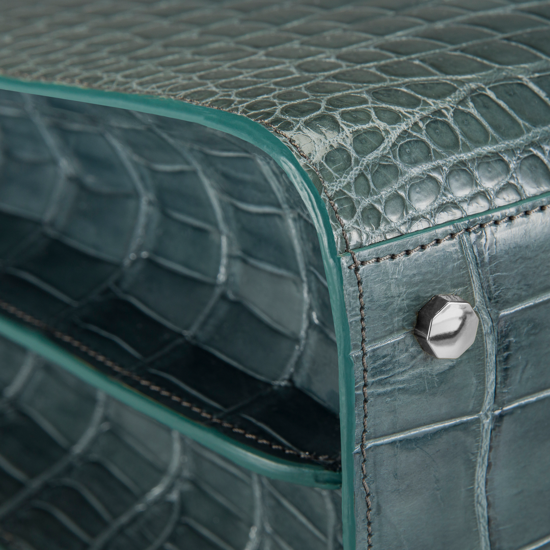 Bag, Crocodile Leather, 14K White Gold VLogo with 15 Diamonds