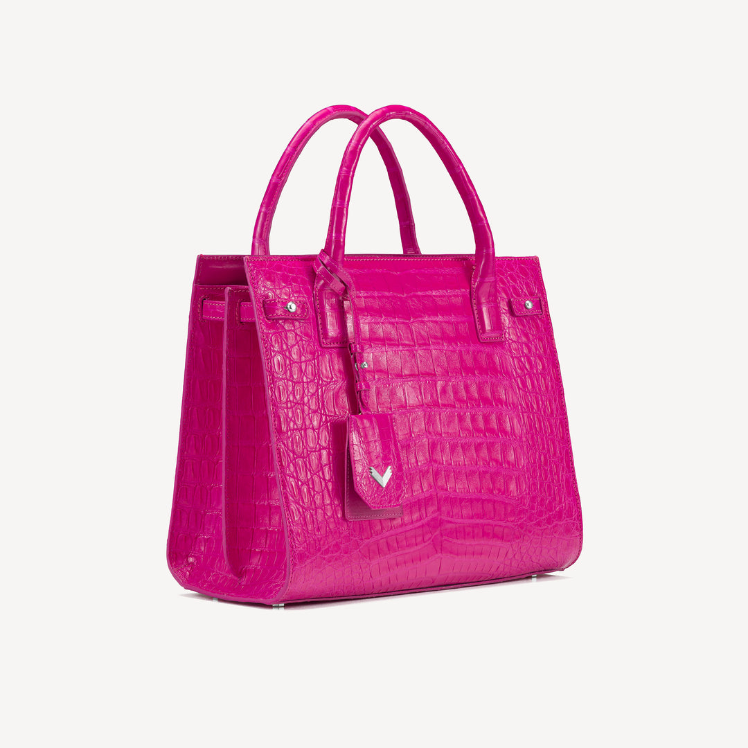 Bag, Crocodile Leather, 14K White Gold VLogo