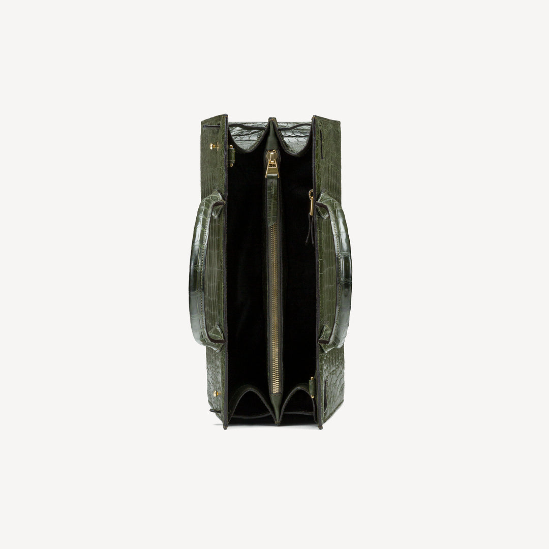 Bag, Crocodile Leather,14K Yellow Gold VLogo 