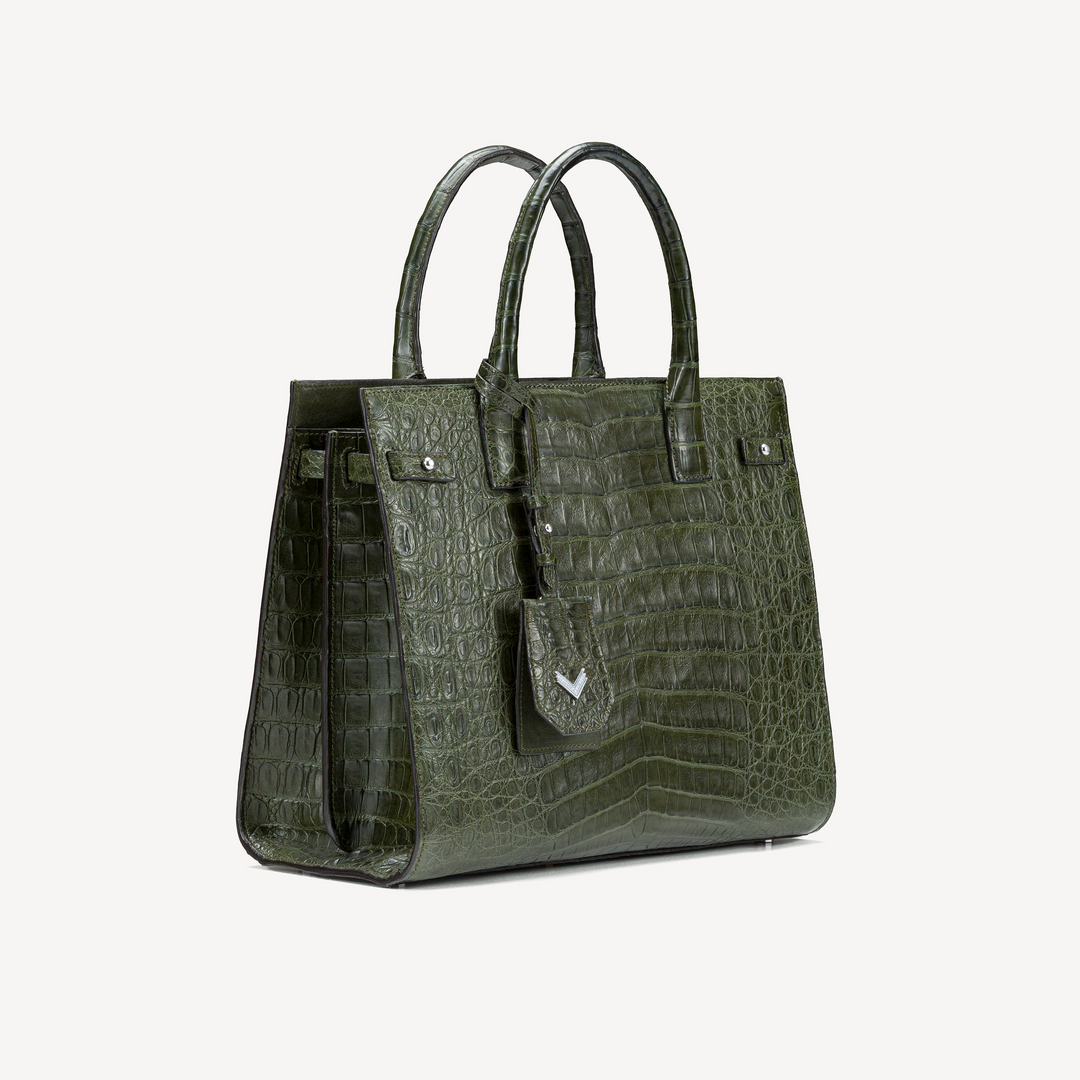 Bag, Crocodile Leather, VLogo 14K White Gold with 15 Diamonds