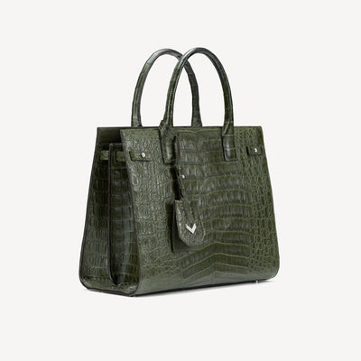 Bag, Crocodile Leather, 14K White Gold VLogo