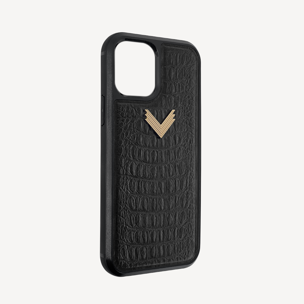 iPhone 12 Mini Phone Case, Calf Leather, Alligator Texture
