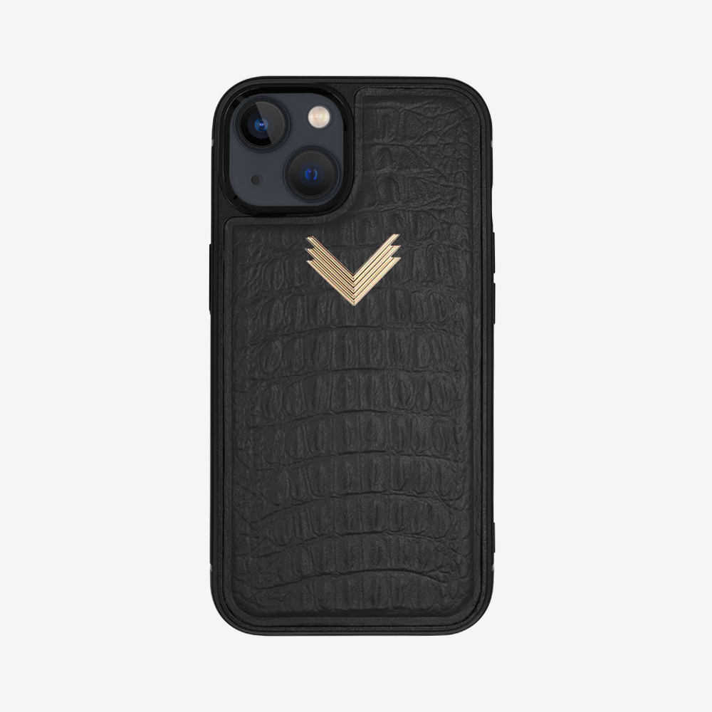 iPhone 13 Mini Phone Case, Calf Leather, Alligator Texture