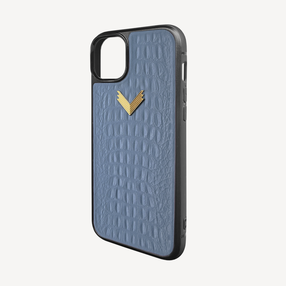 iPhone 14 Plus Phone Case, Calf Leather, Alligator Texture