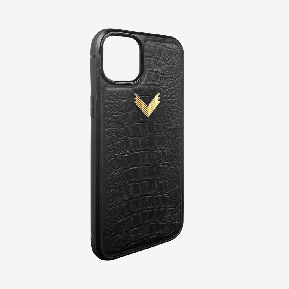 iPhone 14 Plus Phone Case, Calf Leather, Alligator Texture