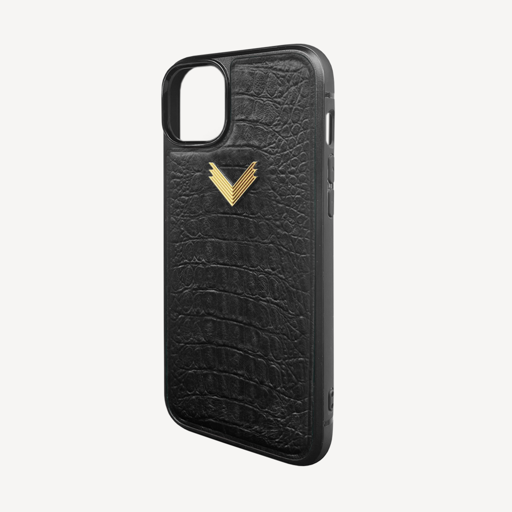 iPhone 14 Plus Phone Case, Calf Leather, Alligator Texture