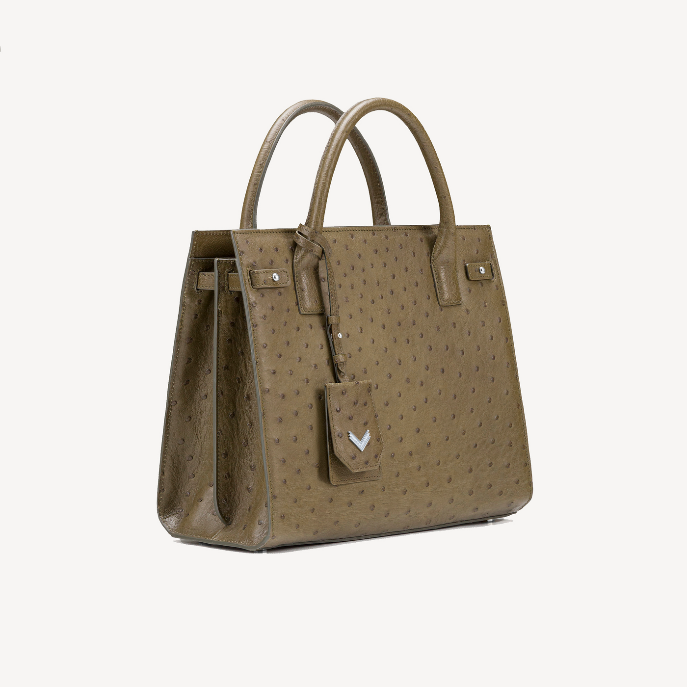Bag, Ostrich Leather, VLogo 14K White Gold with 15 Diamonds