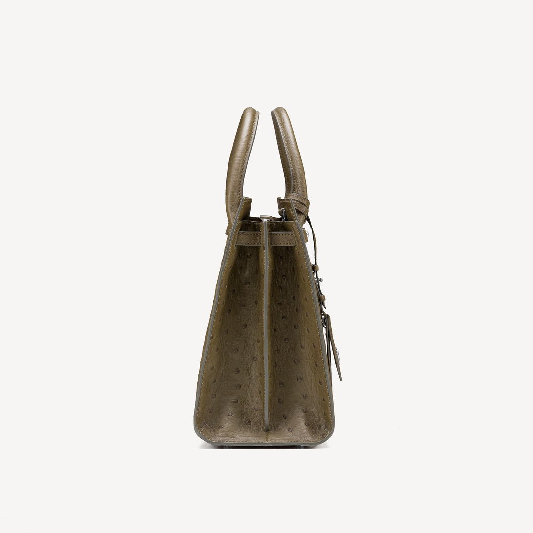 Bag, Ostrich Leather, VLogo 14K White Gold