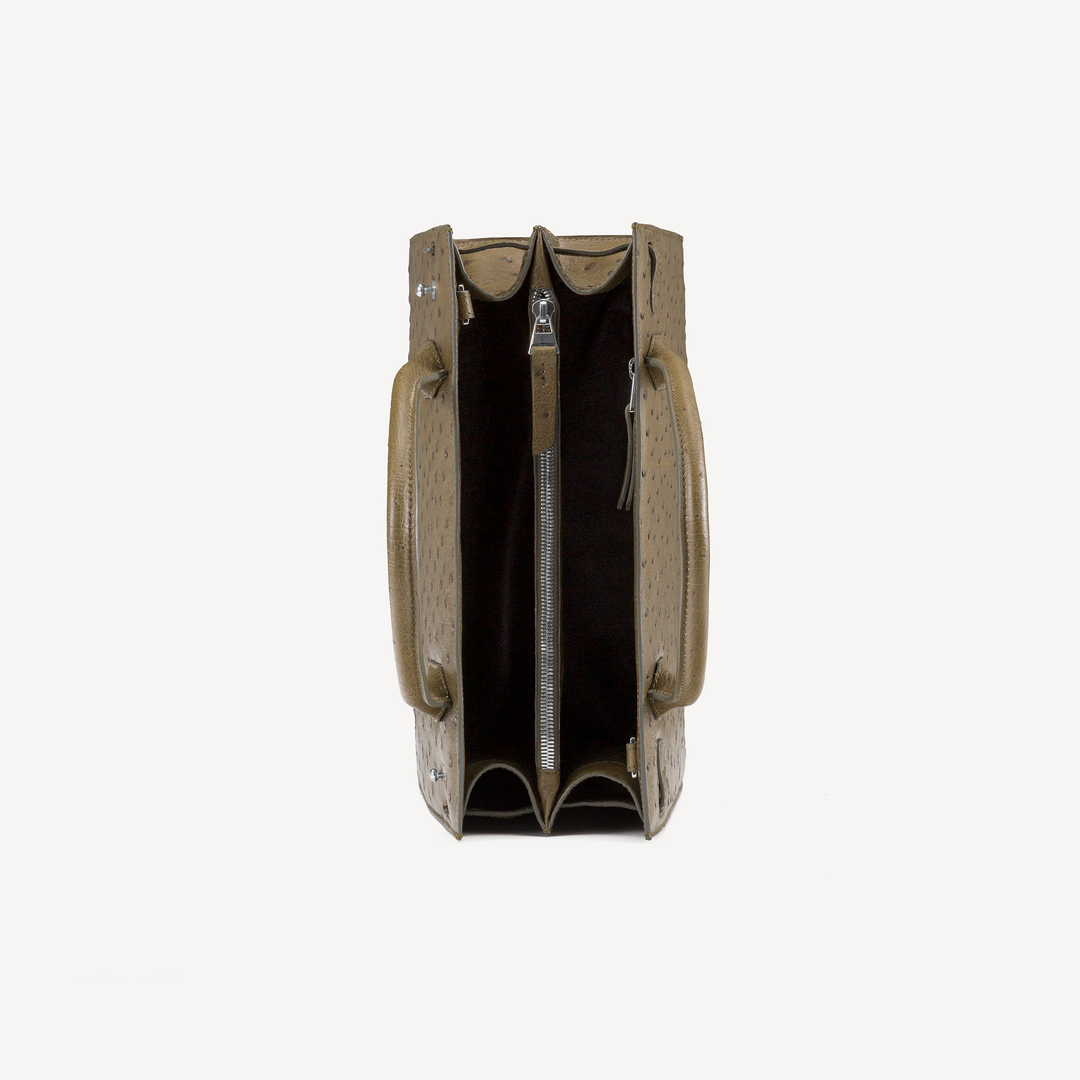 Bag, Ostrich Leather, VLogo 14K White Gold with 15 Diamonds