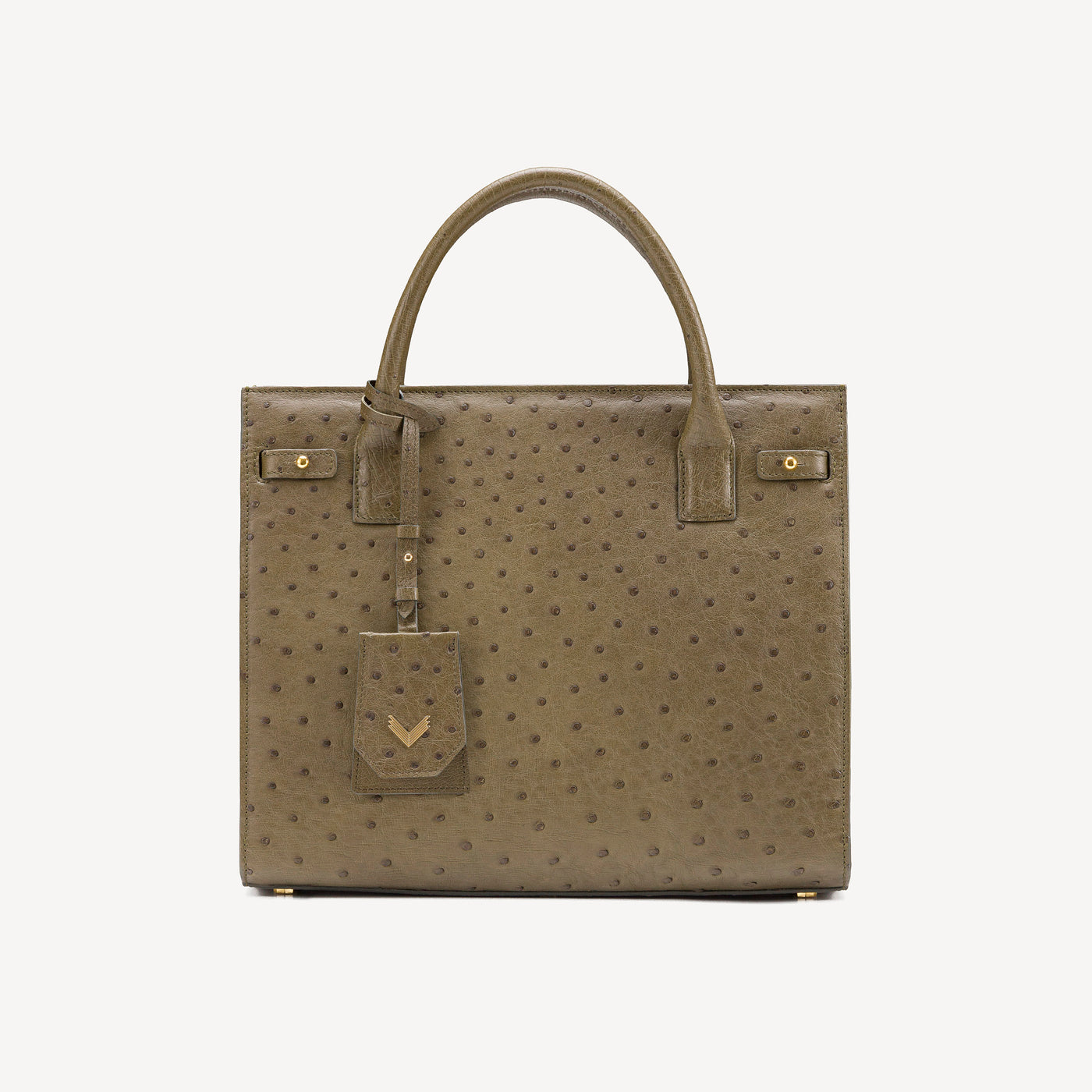 Bag, Ostrich Leather, 14K Yellow Gold VLogo