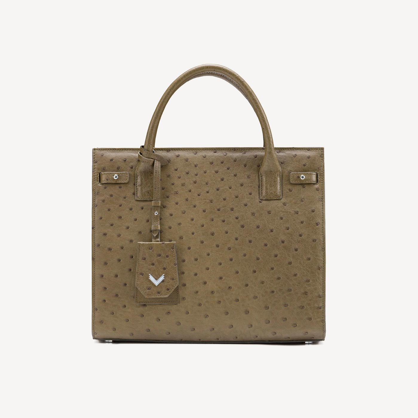 Bag, Ostrich Leather, VLogo 14K White Gold with 15 Diamonds