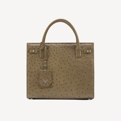 Bag, Ostrich Leather, VLogo 14K White Gold