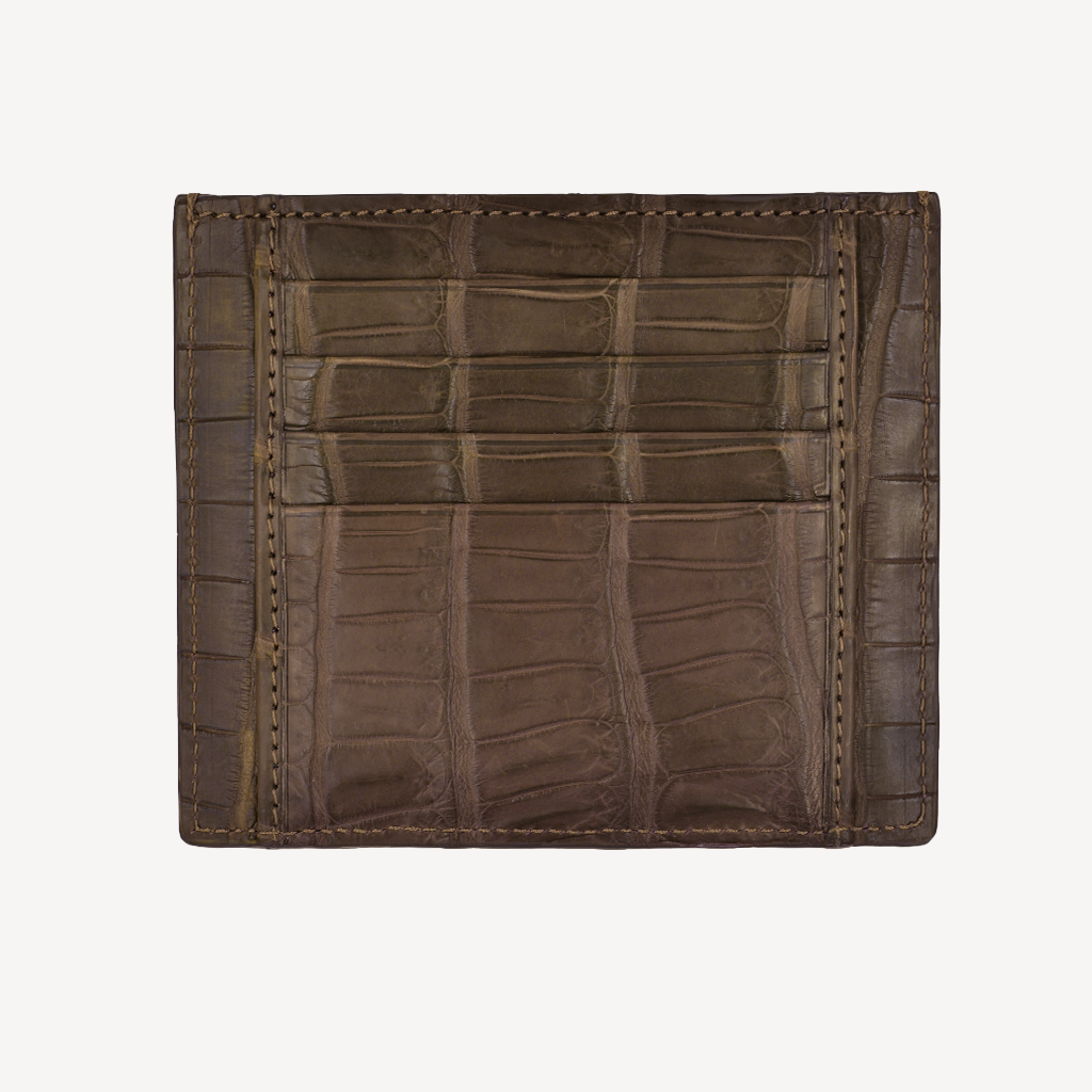 Card Holder GM, Crocodile Leather, 14K Yellow Gold VLogo