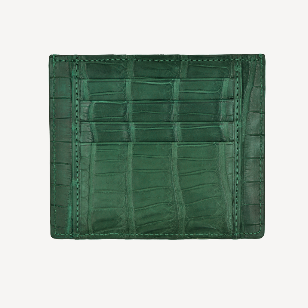 Card Holder GM, Crocodile Leather, 14K Yellow Gold VLogo