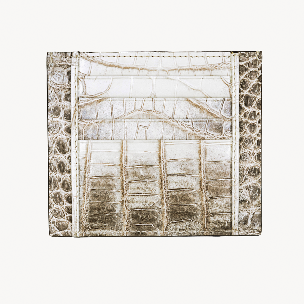 Card Holder GM, Crocodile Leather Himalaya, 14K White Gold VLogo
