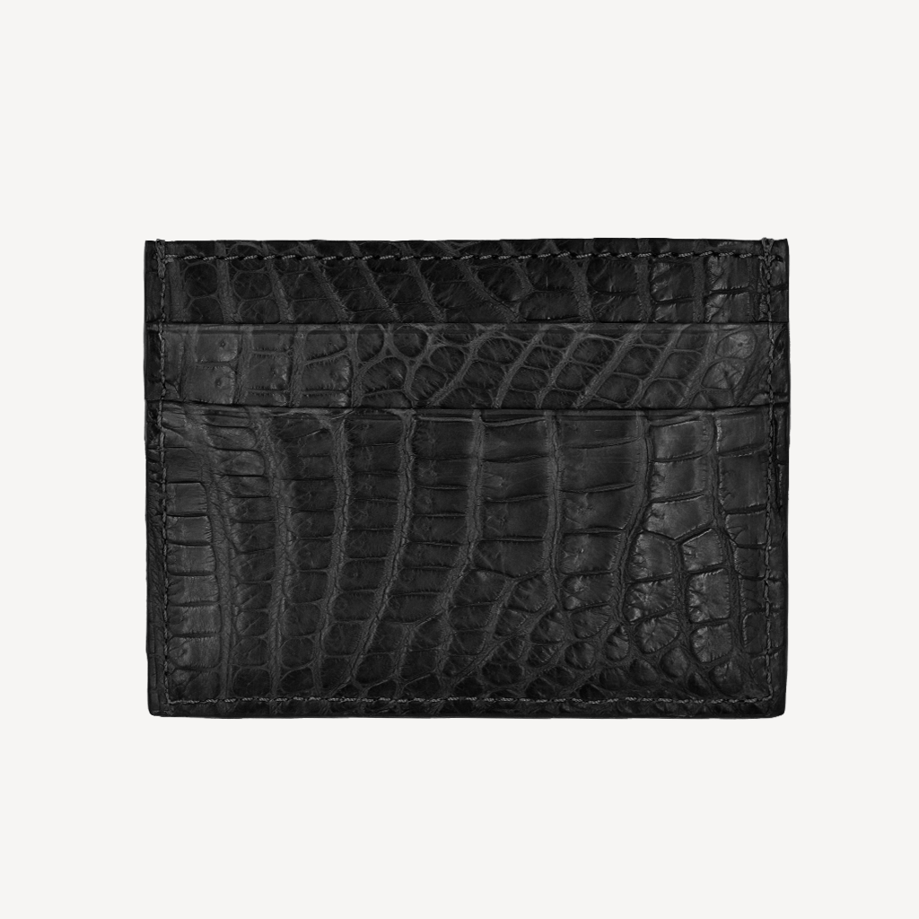 Card Holder MM, Crocodile Leather, 14K White Gold VLogo